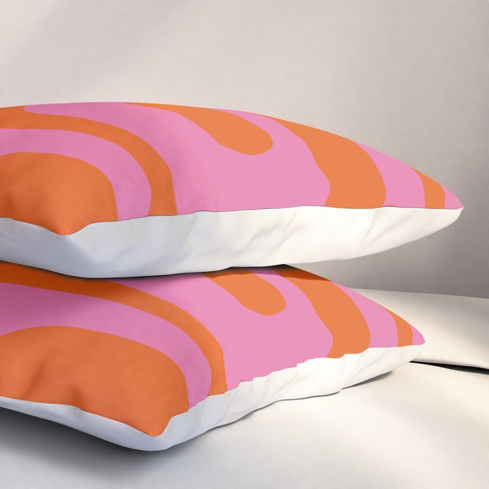 Mid-Century Modern Piquet Minimalist Abstract in Hot Pink and Retro Red Orange Pillow Sham Gallery Image 3