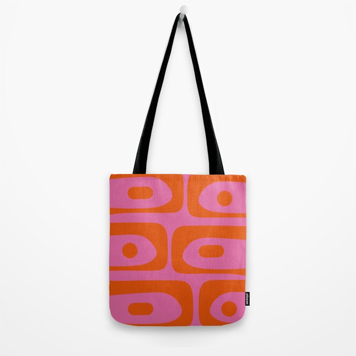 Mid-Century Modern Piquet Minimalist Abstract in Hot Pink and Retro Red Orange Tote Bag Gallery Image 2