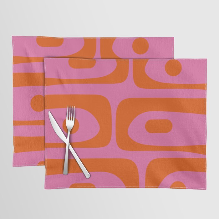 Mid-Century Modern Piquet Minimalist Abstract in Hot Pink and Retro Red Orange Placemat Gallery Image 1