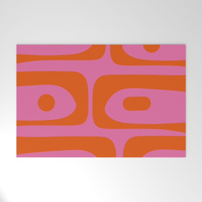 Mid-Century Modern Piquet Minimalist Abstract in Hot Pink and Retro Red Orange Welcome Mat Gallery Image 1