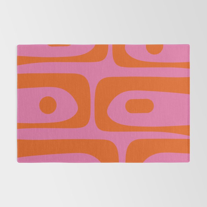 Mid-Century Modern Piquet Minimalist Abstract in Hot Pink and Retro Red Orange Rug Gallery Image 2