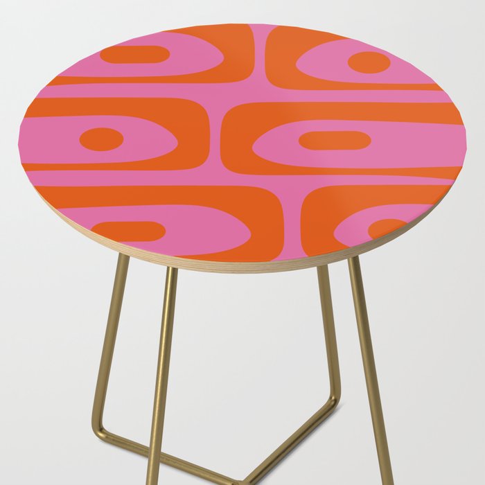 Mid-Century Modern Piquet Minimalist Abstract in Hot Pink and Retro Red Orange Side Table Gallery Image 2