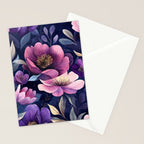 Large Pink Purple Poppies Peonies Flowers Watercolor All Over Stationery Card Gallery Image 2