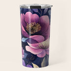 Large Pink Purple Poppies Peonies Flowers Watercolor All Over Travel Mug Gallery Image 1