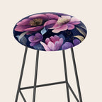 Large Pink Purple Poppies Peonies Flowers Watercolor All Over Stool Gallery Image 2