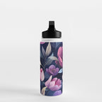 Large Pink Purple Poppies Peonies Flowers Watercolor All Over Water Bottle Gallery Image 3