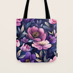 Large Pink Purple Poppies Peonies Flowers Watercolor All Over Tote Bag Gallery Image 1