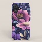 Large Pink Purple Poppies Peonies Flowers Watercolor All Over iPhone Case Gallery Image 1