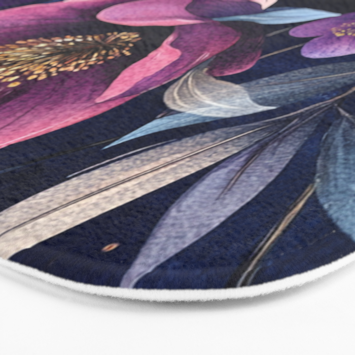Large Pink Purple Poppies Peonies Flowers Watercolor All Over Bath Mat Gallery Image 3