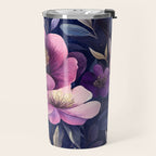 Large Pink Purple Poppies Peonies Flowers Watercolor All Over Travel Mug Gallery Image 2