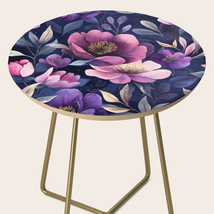 Large Pink Purple Poppies Peonies Flowers Watercolor All Over Side Table Gallery Image 2