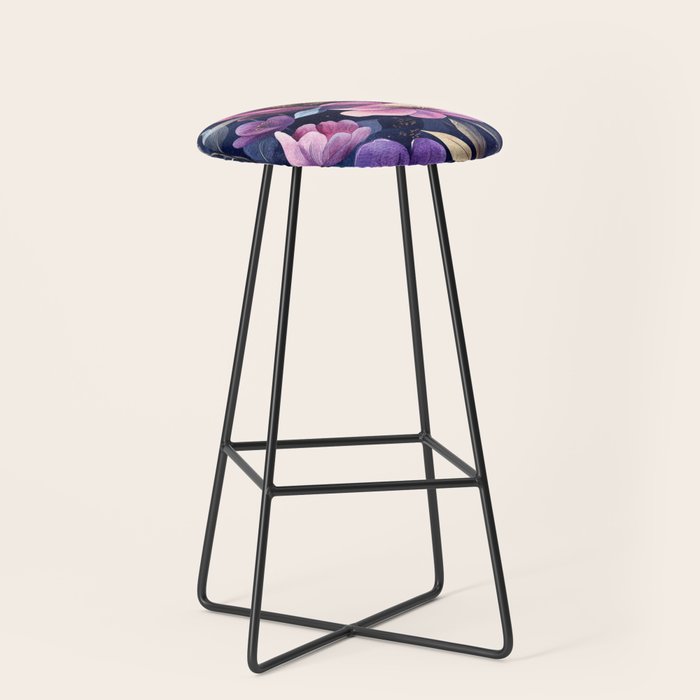 Large Pink Purple Poppies Peonies Flowers Watercolor All Over Stool Gallery Image 1