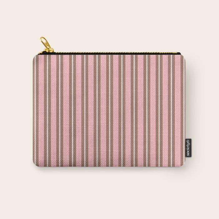 Classic Double Stripes Vertical Stripe Pattern Mocha Pink Carry All Pouch Gallery Image 1