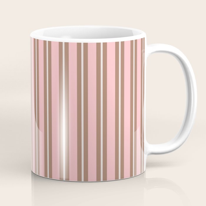 Classic Double Stripes Vertical Stripe Pattern Mocha Pink Coffee Mug Gallery Image 1