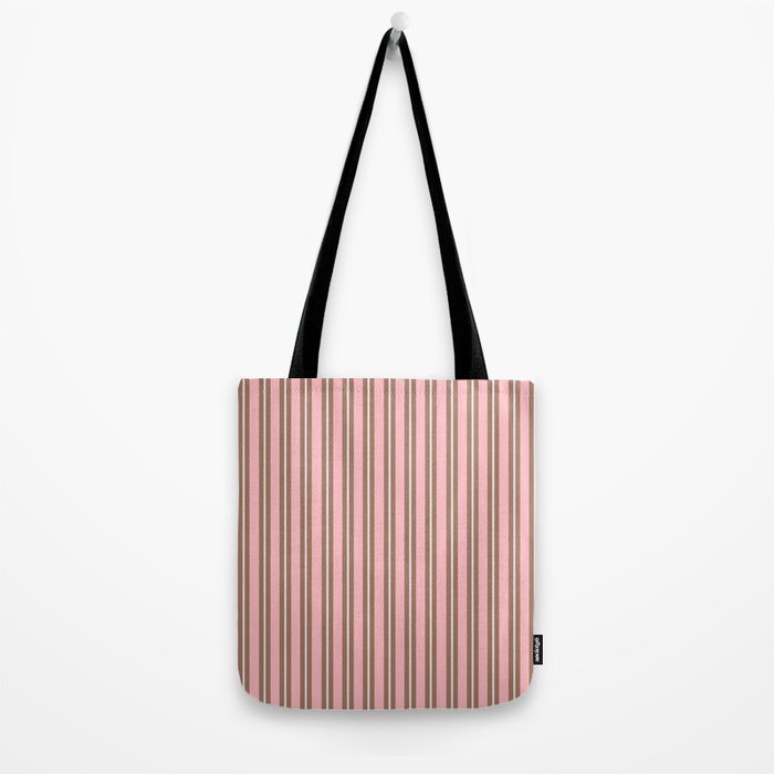 Classic Double Stripes Vertical Stripe Pattern Mocha Pink Tote Bag Gallery Image 2
