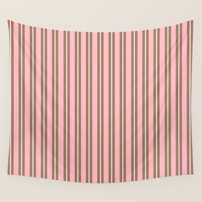 Classic Double Stripes Vertical Stripe Pattern Mocha Pink Wall Tapestry Gallery Image 4