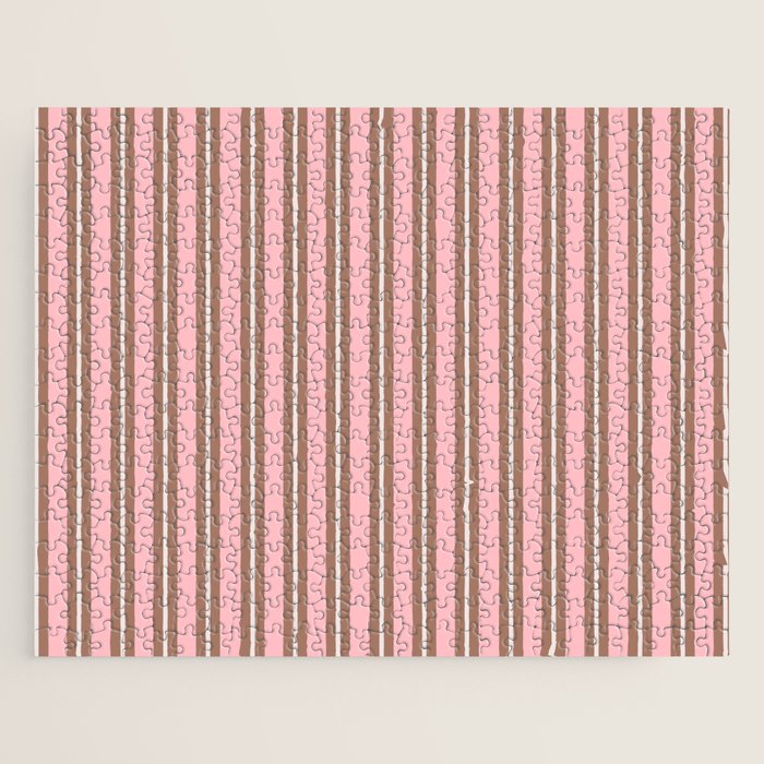 Classic Double Stripes Vertical Stripe Pattern Mocha Pink Jigsaw Puzzle Gallery Image 1
