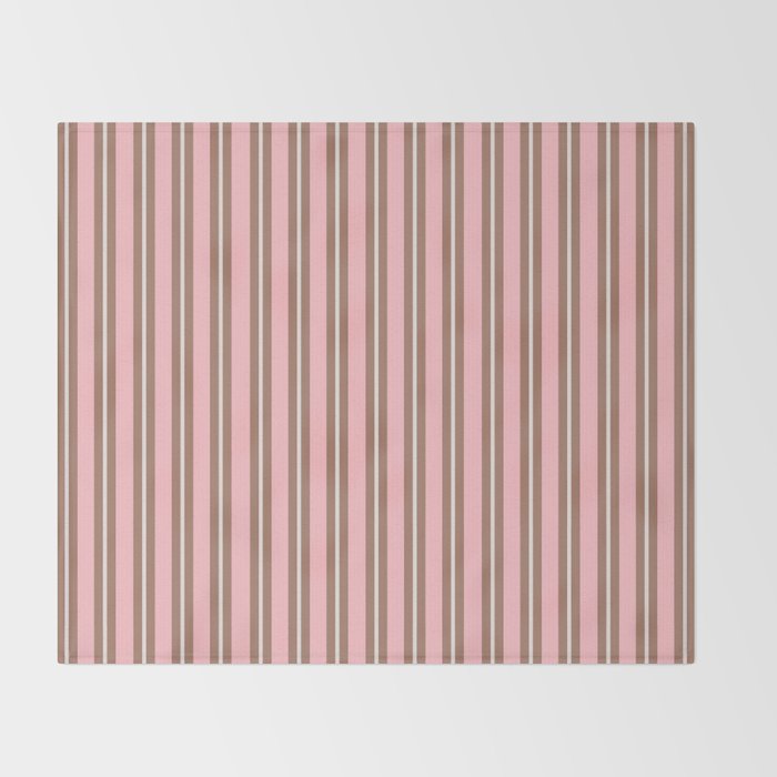 Classic Double Stripes Vertical Stripe Pattern Mocha Pink Throw Blanket Gallery Image 2