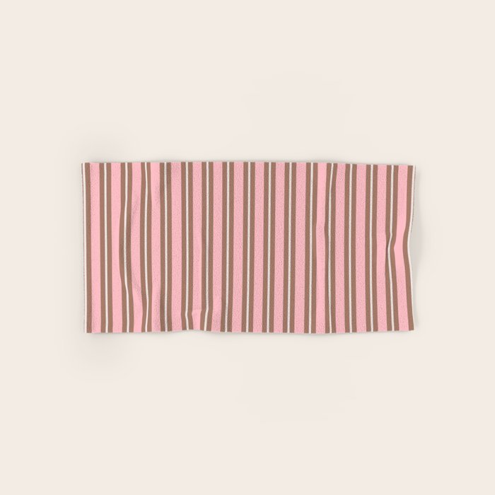 Classic Double Stripes Vertical Stripe Pattern Mocha Pink Bath Towel Gallery Image 1