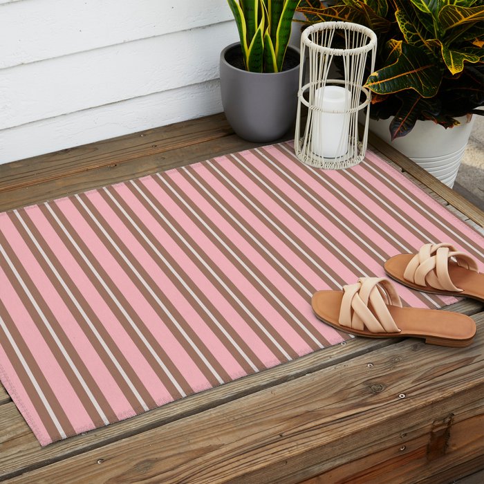 Classic Double Stripes Vertical Stripe Pattern Mocha Pink Outdoor Rug Gallery Image 2