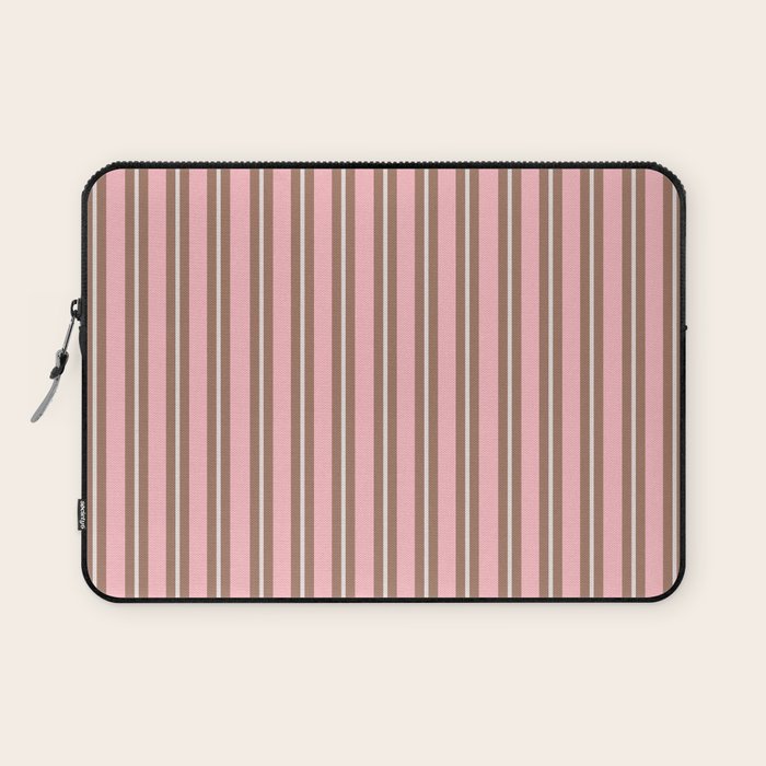 Classic Double Stripes Vertical Stripe Pattern Mocha Pink Laptop Sleeve Gallery Image 1