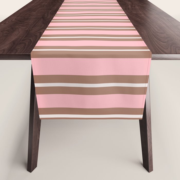 Classic Double Stripes Vertical Stripe Pattern Mocha Pink Table Runner Gallery Image 1