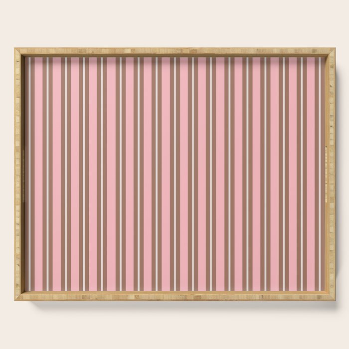 Classic Double Stripes Vertical Stripe Pattern Mocha Pink Serving Tray Gallery Image 1