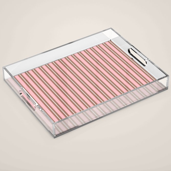 Classic Double Stripes Vertical Stripe Pattern Mocha Pink Acrylic Tray Gallery Image 1