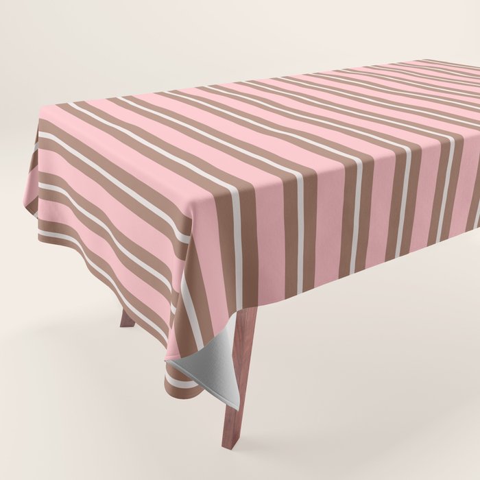 Classic Double Stripes Vertical Stripe Pattern Mocha Pink Tablecloth Gallery Image 1