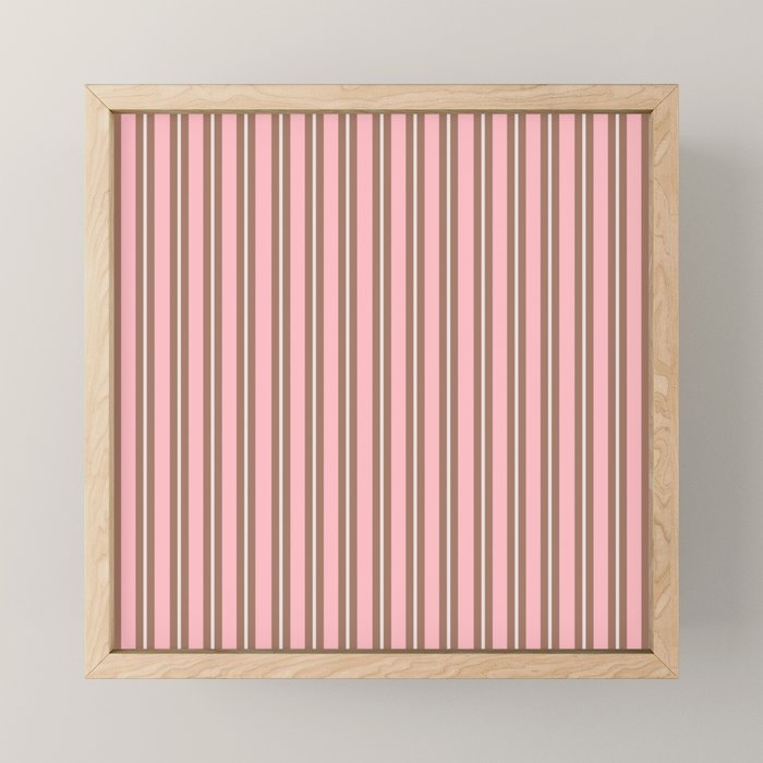 Classic Double Stripes Vertical Stripe Pattern Mocha Pink Mini Art Print Gallery Image 1