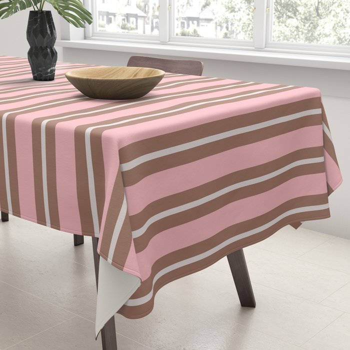Classic Double Stripes Vertical Stripe Pattern Mocha Pink Tablecloth Gallery Image 3