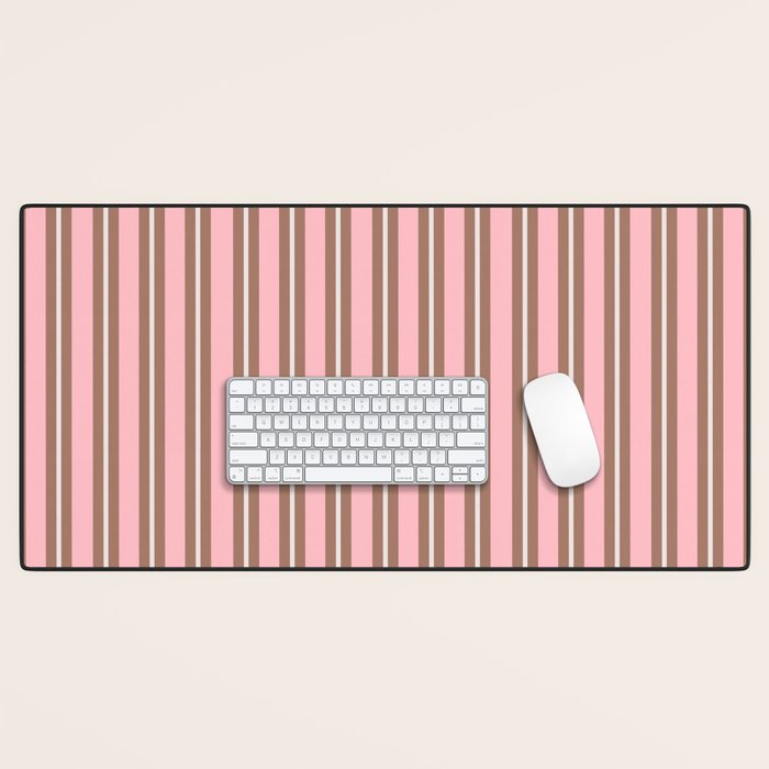Classic Double Stripes Vertical Stripe Pattern Mocha Pink Desk Mat Gallery Image 1
