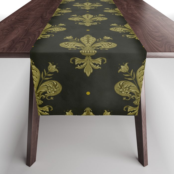 Fleur De Lis In Rich Green Table Runner Gallery Image 1