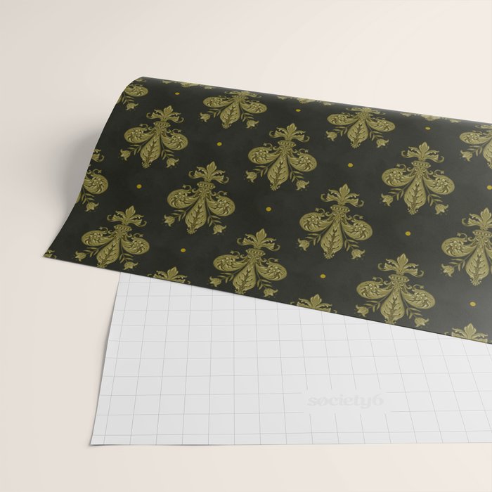 Fleur De Lis In Rich Green Wrapping Paper Gallery Image 2