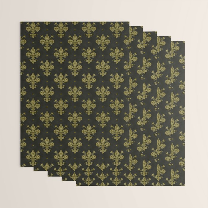 Fleur De Lis In Rich Green Wrapping Paper Gallery Image 3