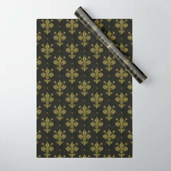 Fleur De Lis In Rich Green Wrapping Paper Gallery Image 1