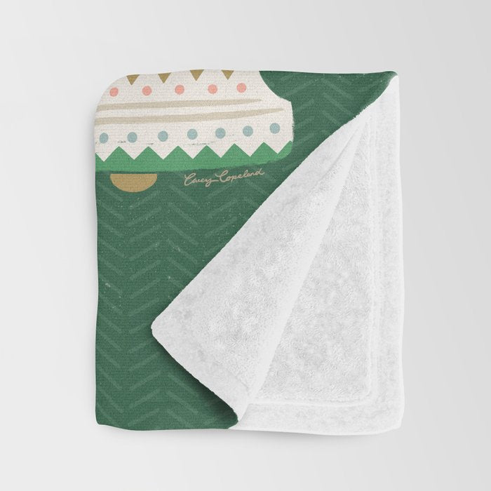 Folk Art Holiday Bells - Forest Green Throw Blanket Gallery Image 3