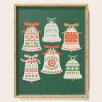 Folk Art Holiday Bells - Forest Green Serving Tray Gallery Image 1