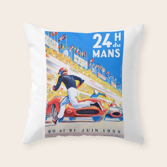 1959 24 Hours of Le Mans Race Poster Throw Pillow Gallery Image 1
