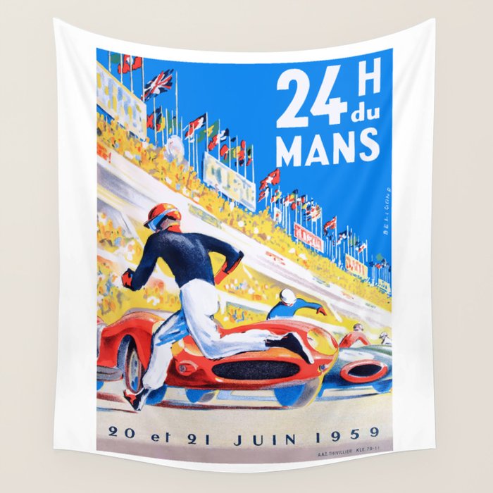 1959 24 Hours of Le Mans Race Poster Wall Tapestry Gallery Image 4