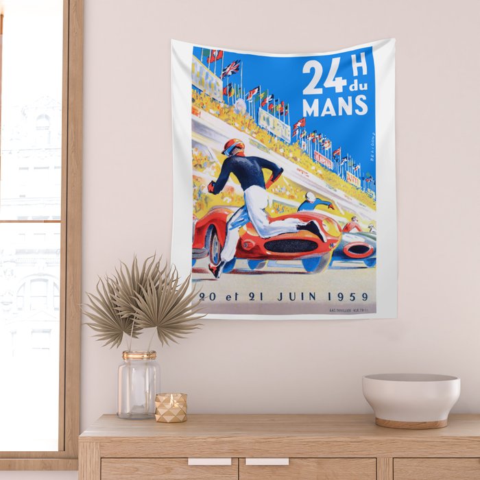 1959 24 Hours of Le Mans Race Poster Wall Tapestry Gallery Image 2