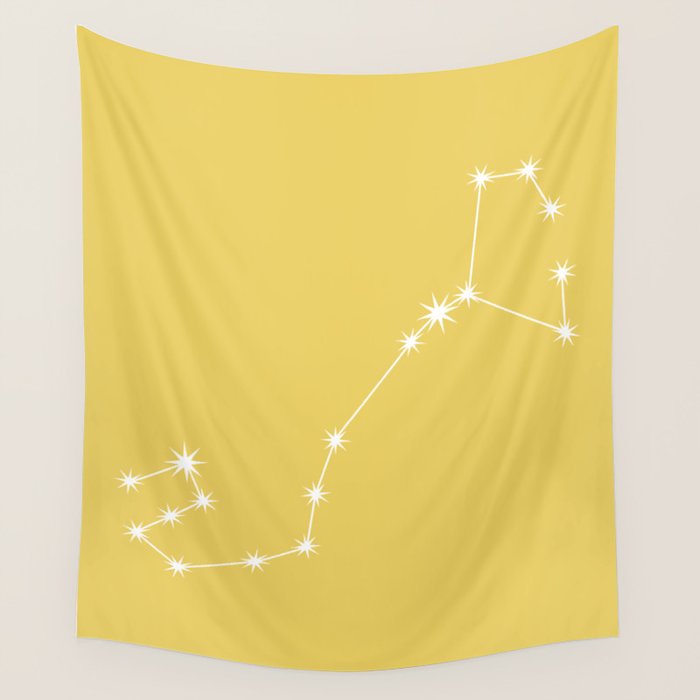 Scorpio Zodiac Star Constellation Line Art Soft Yellow Wall Tapestry Gallery Image 4