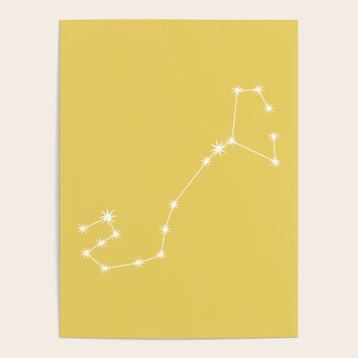Scorpio Zodiac Star Constellation Line Art Soft Yellow Poster Gallery Image 4