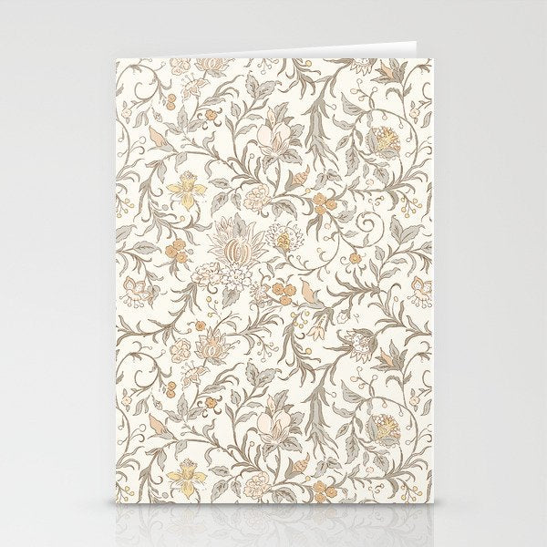 Hand Drawn Jacobean Floral - Apricot Sage Stationery Card Gallery Image 2
