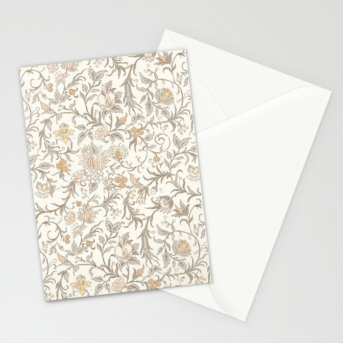 Hand Drawn Jacobean Floral - Apricot Sage Stationery Card Gallery Image 2