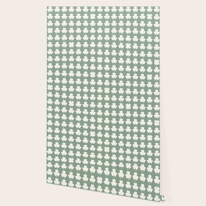 Clovers XXXVII Sage Green Botanical Pattern Wallpaper Gallery Image 2