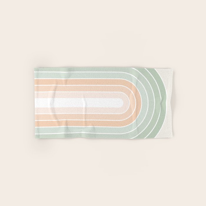 Minimal Abstract Retro Spring Rainbow - Pastel sage green and Peach fuzz Bath Towel Gallery Image 1