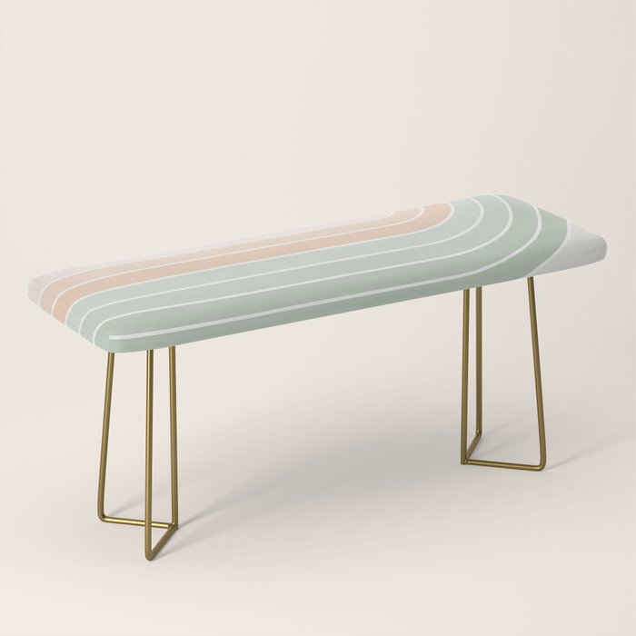 Minimal Abstract Retro Spring Rainbow - Pastel sage green and Peach fuzz Bench Gallery Image 2