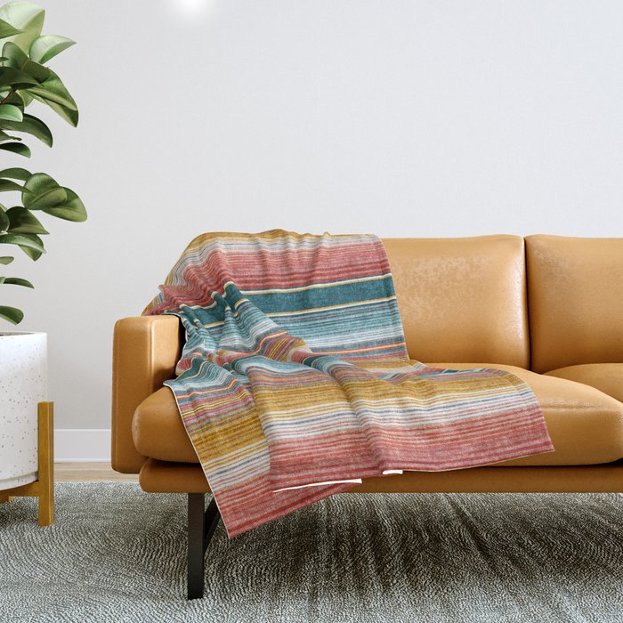 serape southwest stripe - orange & teal Throw Blanket Gallery Image 1