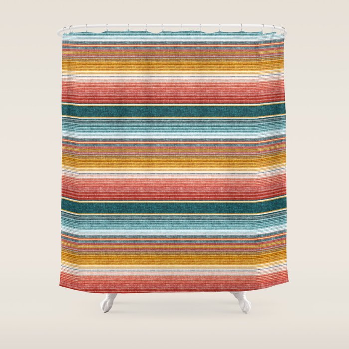 serape southwest stripe - orange & teal Shower Curtain Gallery Image 1